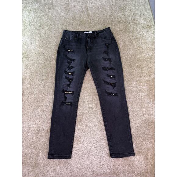 KanCan Alyssa Distressed Skinny Ankle Jean Womens JR Size 13/30 Black Denim E302 - Picture 1 of 15